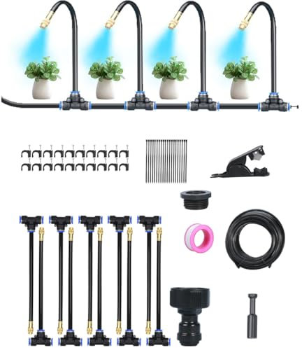 Garden Irrigation Kit, Irrigation System Kit (32.9ft Hose + 10 Nozzles), 360° Curved Garden Automatic Irrigation System, Automatic Drip Misting System For Garden, Greenhouse