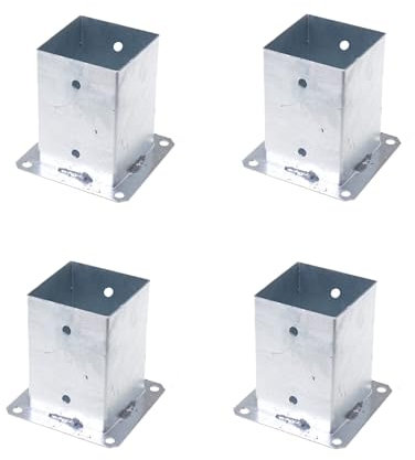 Aqbau® Lot de 4 supports de poteau à visser, douilles à visser, ancrage au sol avec plaque de cheville, sabots de poteau à visser, galvanisés à chaud (100 x 100 mm)