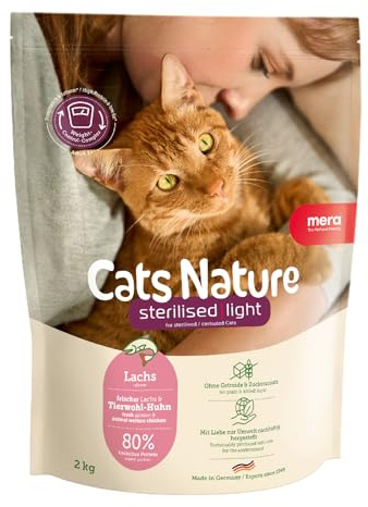 MERA Cats Nature Sterilised Light Lachs 400g Katzenfutter ohne Getreide | Speziell für sterilisierte & kastrierte Katzen - hochwertige Rezeptur, fettarm, zuckerfrei, hoher Fleischanteil