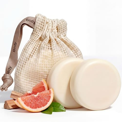 Vove Body Wash Bar Set, 2 Bars and Exfoliating Bag, Forest Revive | Moisturising plant-based body soap with jojoba oil and cocoa butter, sulphate free, plastic free