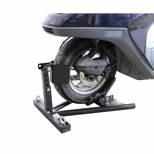 BALLSHOP Support de Moto à Bascule Universel – Bloque Roue Avant Moto Réglable 17–21 Pouces, Béquille Moto Atelier, Lève Moto pour Transport & Garage, Porte Moto Attelage avec Support de Roue Noir