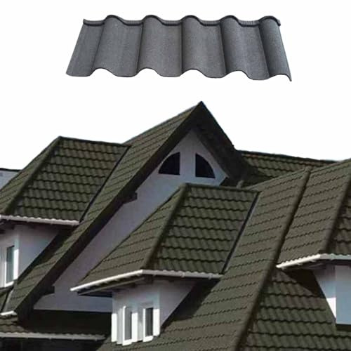 Metall-Asphalt-Dachschindeln, Architekturschindeln mit Stahlträger, Hochleistungs-Deckendämmplatten, Wellblech-Dachziegel, für Haus-, Villen- und Gartendächer(Black,10pcs)