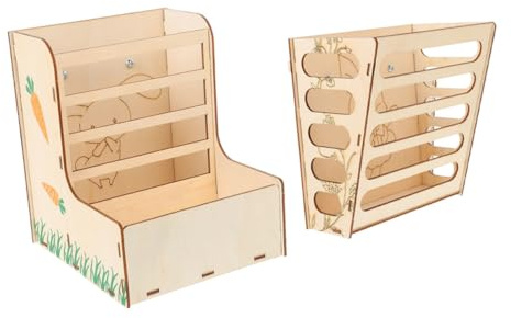 SOLUSTRE 2 In 1 Kaninchenfutterständer aus Holz Verschleißfestes Gestell Futtertrog mit Halterung für Luzerne und Gräser Bodenfester Haushaltshalter für Kleintiere