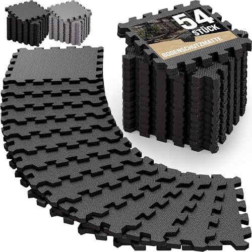 MONZANA Bodenschutzmatte Fitness & Pool 18x 36x 54x Stück Fitnessgerät | Rutschfester Schaumstoff, Puzzlematte, 1,5 & 3 & 4,6 qm, Trainingsmatte, Erweiterbar, Wasser- & Schweißabweisend Grau Schwarz