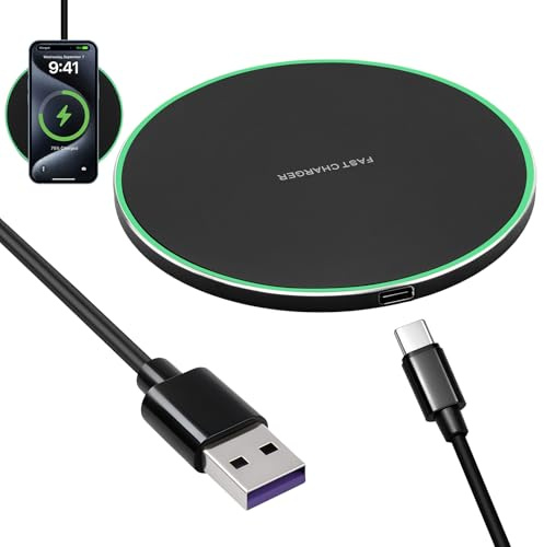 Fast Wireless Charger 35W Slim with USB-C Case Friendly for iPhone Galaxy | Ultra Slim Phone Charging Station with USB-C, Case Friendly Wireless Phone Charger for iPhone 17 16 15 14 13 12 Galaxy S25 S2