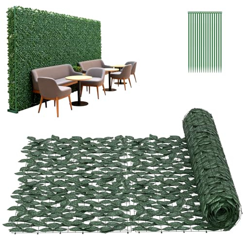 Froadp Künstlicher Efeu Sichtschutzzaun aus PE, Balkon Sichtschutz, Grüner Heckenzaun mit Kabelbinder für Balkon & Garten, Blickdichter Sichtschutz für Zaun, Terrasse & Wand, 100 x 900 cm