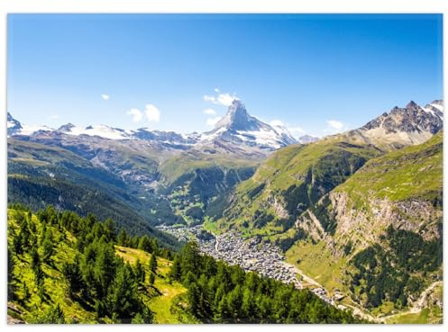 Wallario Rutschfester, Teppich mit Motiv - Fußmatte Sommerliches Alpenpanorama, Größe 50 x 70 cm - flachgewebt