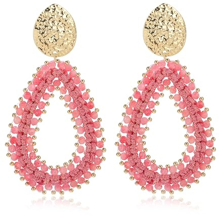 Rosa Boho Ohrringe hängend für Damen Tropfenförmige Leichte Ohrringe Eleganter Hingucker für Frauen Statement Creolen für Sommer