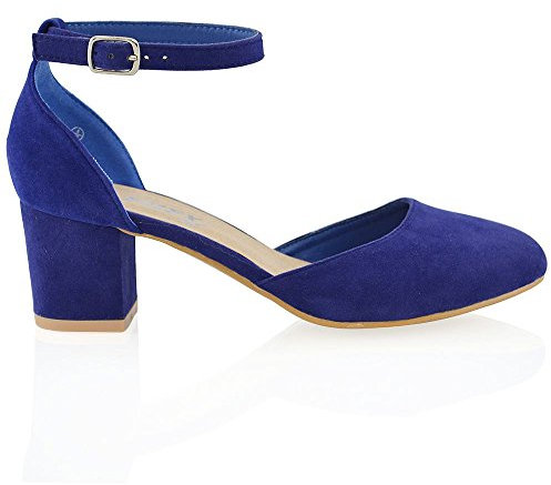 Womens Low Mid Block Heel Ankle Strap Buckle Ladies Sandals Court Shoes Size 3-8