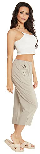 VR7 Womens Ladies Elasticated 3/4 Shorts Cropped Capri Trousers Stretchy Pockets Pants (UK 20, Beige)