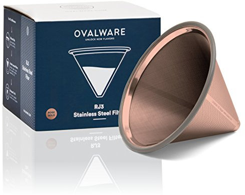 Filtro de Acero Inoxidable (sin Papel) para Verter en la cafetera o Taza - Gotero de Cono Reutilizable y de Uso Duradero para Ovalware, Chemex y Otras jarras (Titanio Dorado Rosado).