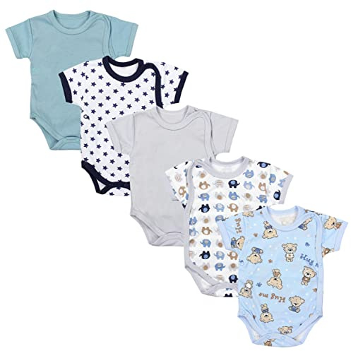 TupTam Baby Body Kurzarm Jungen – Wickelbody Kurzarm aus Baumwolle im 5er Set – OEKO-TEX Zertifiziert, Farbe: Farbenmix 3, Größe: 62