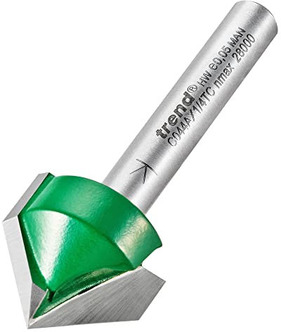 Trend CraftPro C044AX1/4TC Fasenfräser-Bit, 1/4-Zoll-Schaft, 19,1 mm Schnittdurchmesser und 45-Grad-V-Nut, Wolframkarbid-bestückt