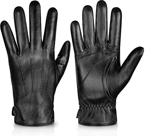 Alepo Genuine Sheepskin Leather Gloves For Men, Winter Warm Touchscreen Texting Cashmere Lined Driving Motorcycle Gloves (Black-L)