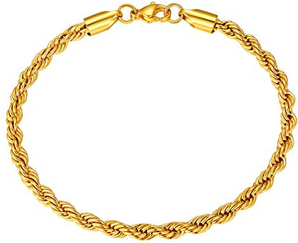 Richsteel Gourmette Homme Plaque Or 21 cm, Chaîne Bracelet Maille Corde Acier Inoxydable, Bijoux Bracelet Gourmette pour Homme Garçon