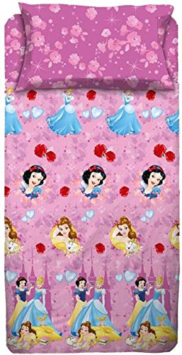 Disney - Bettwäsche-Set Prinzessinnen für französisches Bett, Bettwäsche 1,5 cm, Bettlaken, Spannbettlaken, Kissenbezug.