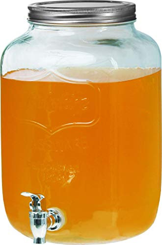 Getränkespender mit Hahn Glas Zapfhahn Wasserspender Limonadenspender Saftspender Dispenser Trinkspender (8 Liter, Glance Spender)