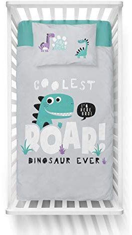 Dino Kinderbettwäsche Babybettwäsche 2 TLG Set Bettbezug 100x135 + Kissenbezug 40x60 cm, 100% Baumwolle Öko-Tex, Grau