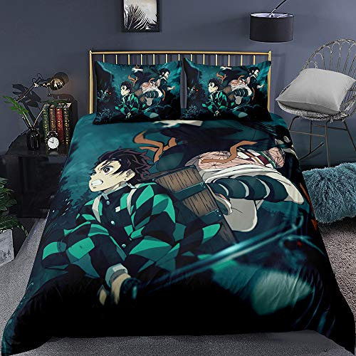 DDONVG Demon Anime Bettwäscheset, Mikrofaser, Bettbezug 135 cm X 200 cm, Kissen 50 cm X 75 cm, Zweiteiliges Set, Pastellfarbe (C,135 x 200cm)