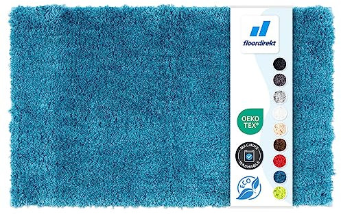 Floordirekt Badematte Sky - Badezimmerteppich - Weicher, dichter Hochflor - Rutschhemmend & Schnell trocknend - Geeignet für Fußbodenheizung - Eckig & Rund (50 x 60 cm, Petrol)