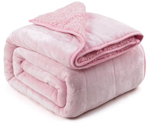 immtree Couverture lestée en molleton Sherpa de 9.1 kg pour adulte, couverture en flanelle douce à poils longs, confortable, pelucheuse et lourde, double face pour canapé, lit, 152.4x203.2 cm, rose