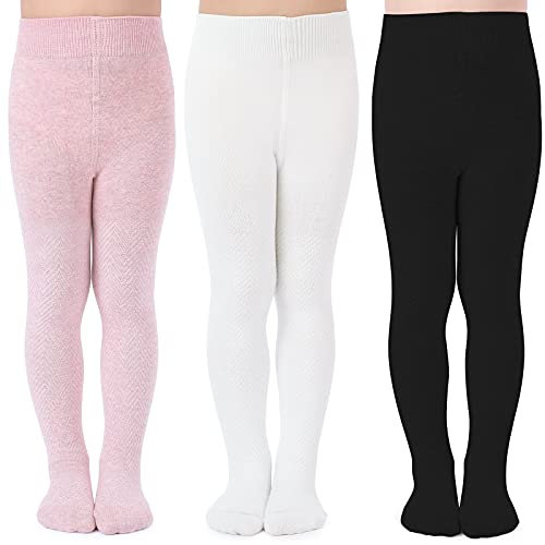 tanzdunsje collant bambina cotone, collant ritorno a scuola 3 paia 2-8 anni (nero rosa bianco, M misura per (3-4) anni, altezza (95-105 cm))