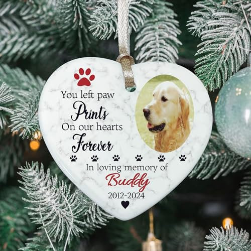 GuteGifts Personalised Photo Pets Dog Cat Memorial Bauble Ceramics Ornaments Christmas Xmas Tree Decoration Hanging Sign Keepsake-