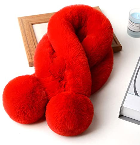 Duories Damen Schal Winter Plüsch Schal,Weich Warm Flauschig Faux Kaninchenfell Winterschal Herbstschal Kunstpelz Fellkragen Schal Schlauchschal Loop Schals HalstüCher für Frauen Mädchen,Rot