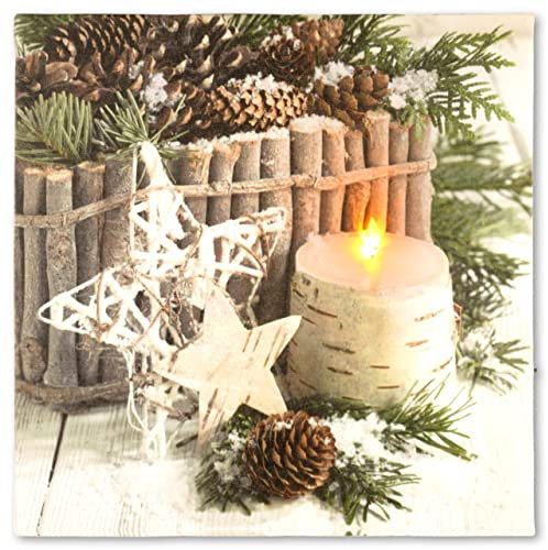 Nexos Trading LED Wandbild Leinwandbild Beleuchtung 30x30cm X-mas Kerze 1 LED Fotodruck Kunstdruck Leuchtbild Weihnachten Batterie Winteridylle Effekt-LED Advent