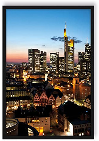 Pixxprint Frankfurt Skyline, Poster im Bilderrahmen, Format: 80x60cm, Kunstdruck gerahmt