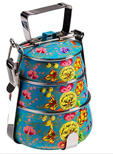 Craft with love - Boîte à déjeuner et tiffin peinte à la main - Motif floral bleu ciel