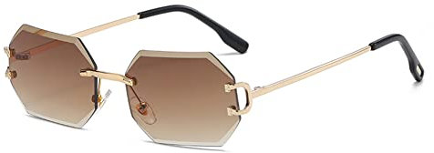 kachawoo Octagon Randlose Sonnenbrille für Männer Frauen Polygon Rahmenlose Sonnenbrille Uv400 Gold Metallbeine Brille Unisex für Partyurlaub (gold with brown)