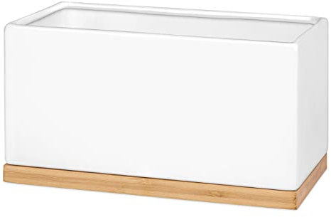 Maverton Vaso per fiori in ceramica - dimensioni 25,7 x 13,5 x 14 cm - fioriera rettangolare con vassoio sottovaso - pensiero speciale per la coppia - per Lui e per Lei