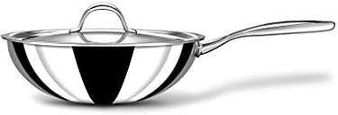 stahl Wok Triple en Acier Inoxydable avec Couvercle I Kadai en Acier Profond à Trois Couches I Poêle à Frire avec Fond à Induction I Artisan 4724, diamètre 24 cm, 2,4 L (pour 6 Personnes)