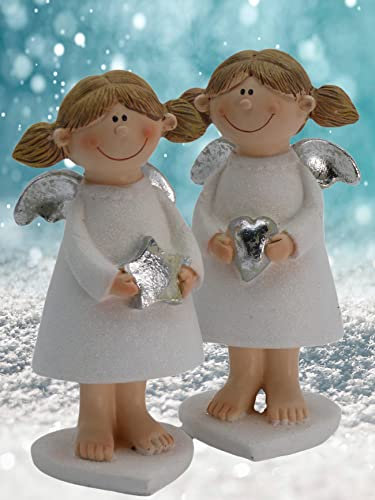 Pommerntraum ® | 2-er Set niedliche Schutzengel Engel Glücksengel Friedenengel Rubensengel Weihnachtsengel Weihnachtsdekoration (ca. 15 cm hoch)