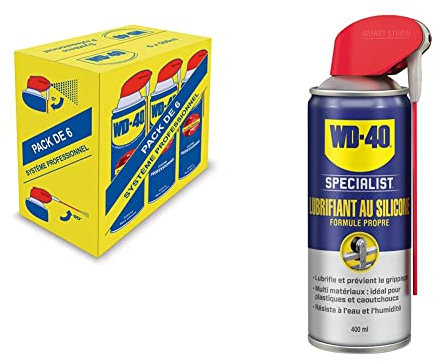WD-40 Multifonction Aérosol Double Position 500ml, Pack de 6 & Specialist • Lubrifiant Au Silicone • Spray Double Position • Formule Propre • Isolation Contre l'humidité • Comptatible Tous métaux