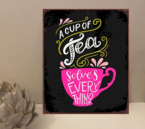 1x Cup Of Tea Quote Metal Plaque Sign Gift House Novelty (mt455) (200mm x 150mm)