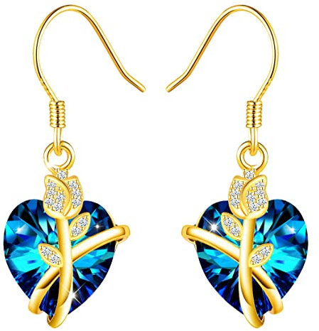 Orecchini pendenti in argento 925 da donna, con cristalli a forma di cuore, rosa, lunghi orecchini pendenti con zirconi, regalo per le donne, Argento sterling, cristallo