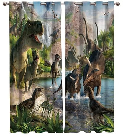 CTQTZ Dinosaurier Kinderzimmer Gardinen mit Ösen Dschungel Tiere Wildtiere Dino Vorhänge Blickdicht 280x175 cm (BreitexHöhe) 2er Set Gardinen für Dekoration Kinderzimmer