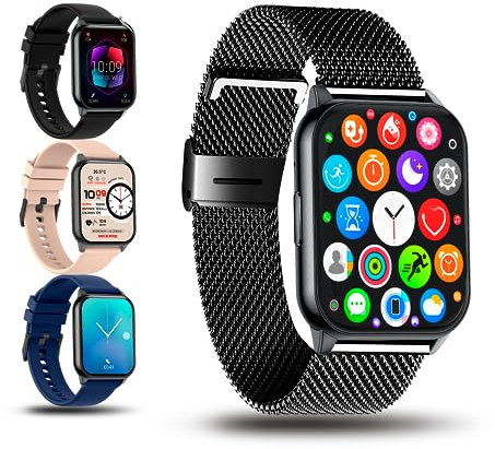 TMfit® Reloj Inteligente Mujer y Hombre smartwatch Elegante Reloj Deportivo Multi-Sport pulsometro podometro Pulsera de Actividad con 4 Correas 4 Protectores de panalla