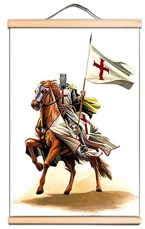 Vintage Freimaurer Tempelritter Scroll Gemälde Wandbehang Dekor Zeichnung – Die Kreuzzüge Rüstung Krieger Leinwand Kunstdruck Poster Wandbanner 8 (30 x 45 cm)