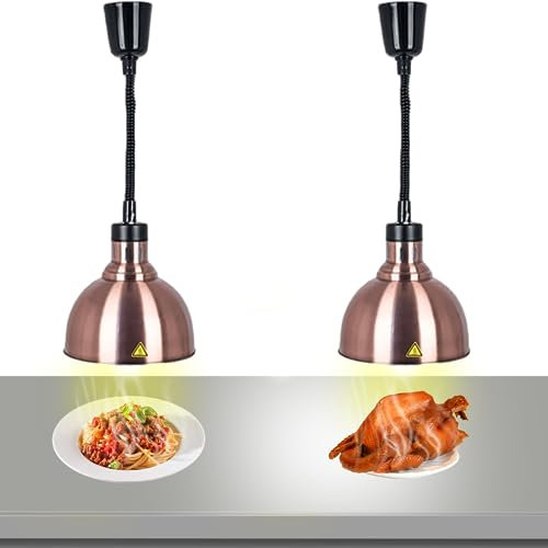 Lampada Riscaldante per Alimenti, Lampade Scaldavivande Cucina Retrattili, 250W Lampade Riscaldanti per Cucina a Buffet Sospesa per Ristoranti, Cucine, Hotel (Rame Rosso, 2 Pezzi)