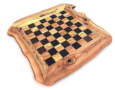 Tablero de ajedrez rústico, tamaño XL, sin piezas de ajedrez, tablero para ajedrez, hecho a mano de madera de olivo wengué.