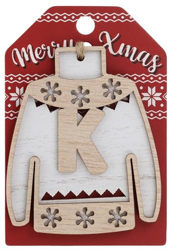 K Letter Initial Christmas Jumper Wooden Tree Decoration Personalised Bauble Xmas White
