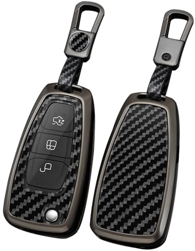 TECART Coque de clé de voiture - Convient pour Ford Mondeo Fusion Fiesta Kuga Ecosport Focus Escort Galaxy Transit Ranger ST RS Ka B-Max MK3 Galaxy Metal Porte-clés 3 boutons, a-noir, 3-Taste
