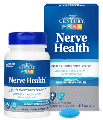 21st Century Nerve Health Tablets (30 Count), Alpha Lipoic Acid 300mg, B1, B6, & B12 Vitamins for Nerve Function Support, Antioxidant ALA Supplement, Gluten Free. Non-GMO, & Vegan