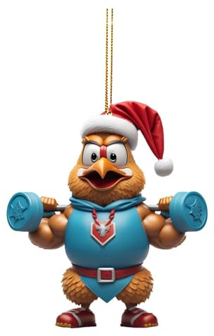 Christbaumschmuck Fitness-Hahn, Weihnachtsbaumschmuck Lustig, Acryl Huhn Anhänger Weihnachtsbaum Schmuck, Weihnachtsanhänger Personalisiert, Weihnachtsdeko Baum Auto