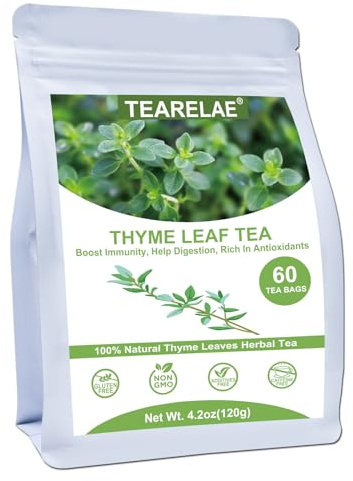 TEARELAE - Thyme Tea Bags - 60 Count - 100% Pure Natural Thyme Leaves - Help Digestion, Boost Immunity - Non-GMO - Caffeine-Free
