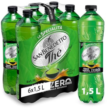 San Benedetto, Thè Verde Matcha Freddo Zero, 6x1,5 L Bevanda Dissetante Analcolica, Gusto Fruttato, Tappo Click, Senza Zuccheri, Conservanti e Coloranti