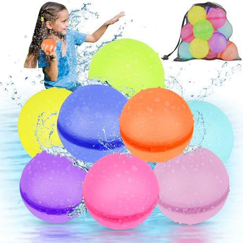 artcool 8 Stück Wiederverwendbare Wasserbomben Selbstschließend, Eine Sekunde Schnellfüller Wasserbomben Set, Wasserspielzeug Pool Spielzeug Strandspielzeug für Sommer - Sommerspaß Familienspiel